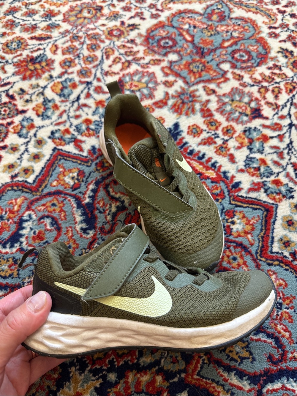 Nike Kids Olive Green Sneakers with White Swoosh